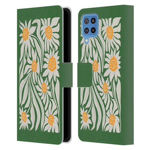 Ayeyokp Plants And Flowers Sunflowers Green Leather Book Wallet Case Cover For Samsung Galaxy F22 (2021)