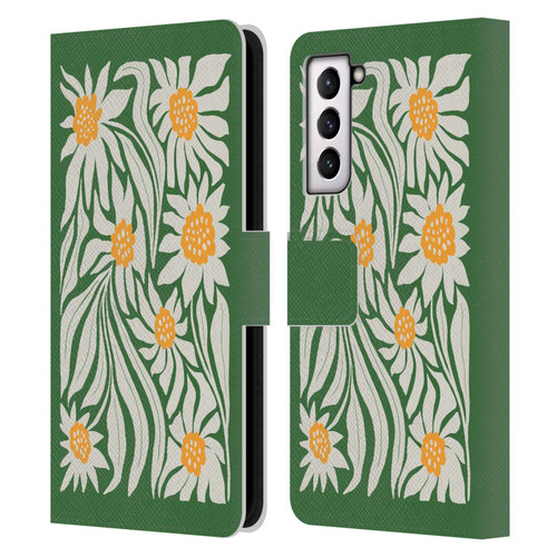 Ayeyokp Plants And Flowers Sunflowers Green Leather Book Wallet Case Cover For Samsung Galaxy S21 5G