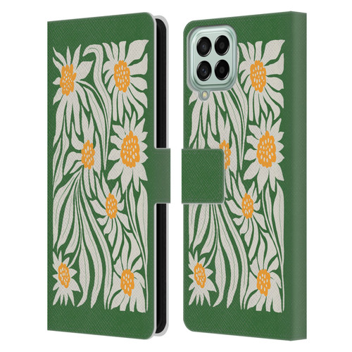 Ayeyokp Plants And Flowers Sunflowers Green Leather Book Wallet Case Cover For Samsung Galaxy M53 (2022)