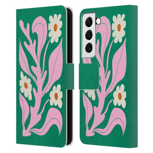 Ayeyokp Plants And Flowers Green Les Fleurs Color Leather Book Wallet Case Cover For Samsung Galaxy S22 5G