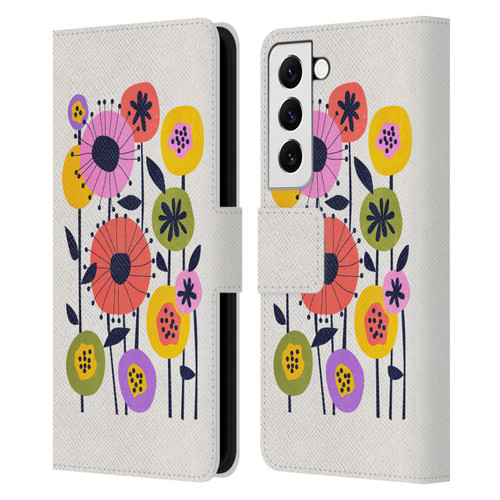 Ayeyokp Plants And Flowers Minimal Flower Market Leather Book Wallet Case Cover For Samsung Galaxy S22 5G