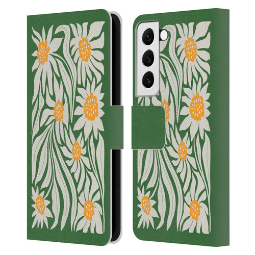 Ayeyokp Plants And Flowers Sunflowers Green Leather Book Wallet Case Cover For Samsung Galaxy S22 5G
