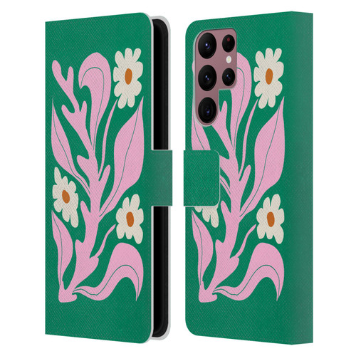 Ayeyokp Plants And Flowers Green Les Fleurs Color Leather Book Wallet Case Cover For Samsung Galaxy S22 Ultra 5G