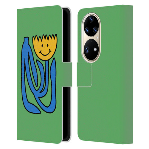 Ayeyokp Pop Flower Of Joy Green Leather Book Wallet Case Cover For Huawei P50 Pro