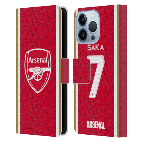 Arsenal FC 2023/24 Players Home Kit Bukayo Saka Leather Book Wallet Case Cover For Apple iPhone 13 Pro
