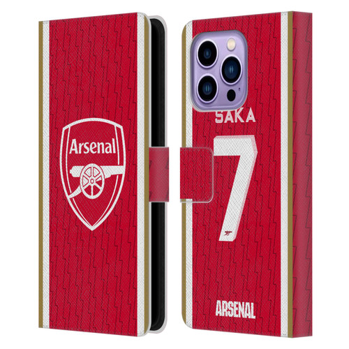 Arsenal FC 2023/24 Players Home Kit Bukayo Saka Leather Book Wallet Case Cover For Apple iPhone 14 Pro Max