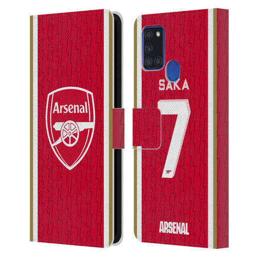 Arsenal FC 2023/24 Players Home Kit Bukayo Saka Leather Book Wallet Case Cover For Samsung Galaxy A21s (2020)