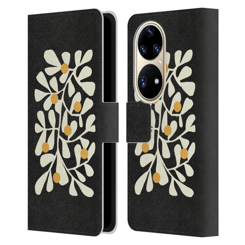 Ayeyokp Plant Pattern Summer Bloom Black Leather Book Wallet Case Cover For Huawei P50 Pro