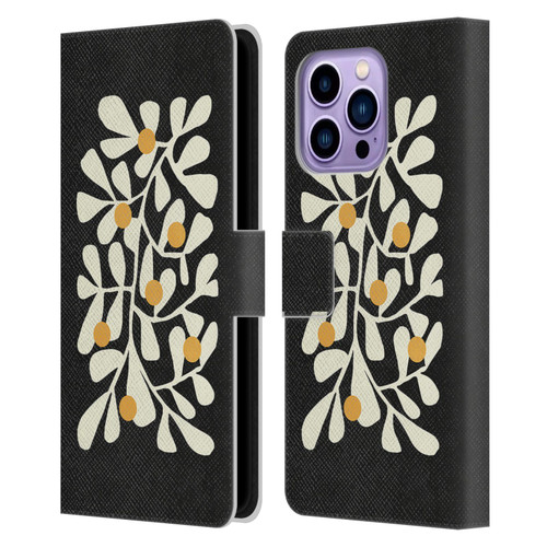Ayeyokp Plant Pattern Summer Bloom Black Leather Book Wallet Case Cover For Apple iPhone 14 Pro Max