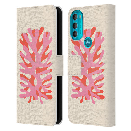 Ayeyokp Plant Pattern Two Coral Leather Book Wallet Case Cover For Motorola Moto G71 5G