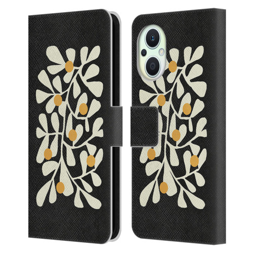 Ayeyokp Plant Pattern Summer Bloom Black Leather Book Wallet Case Cover For OPPO Reno8 Lite