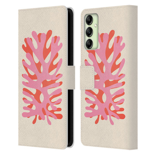 Ayeyokp Plant Pattern Two Coral Leather Book Wallet Case Cover For Samsung Galaxy A14 5G