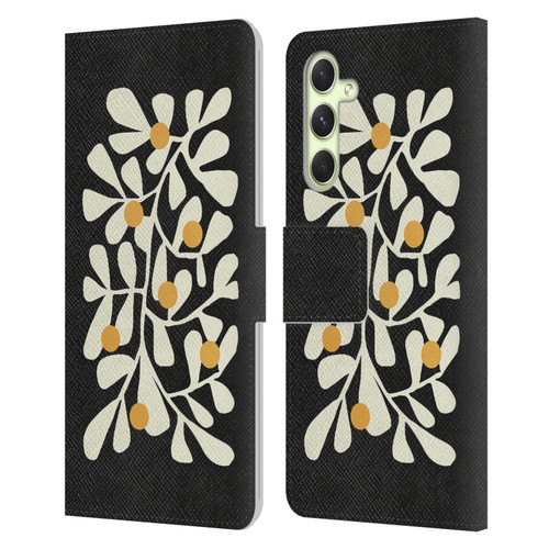 Ayeyokp Plant Pattern Summer Bloom Black Leather Book Wallet Case Cover For Samsung Galaxy A54 5G