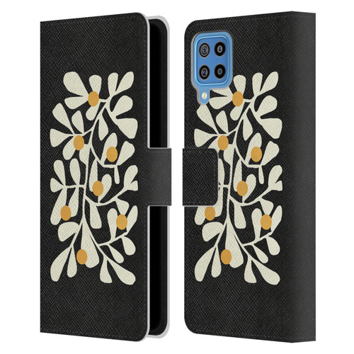 Ayeyokp Plant Pattern Summer Bloom Black Leather Book Wallet Case Cover For Samsung Galaxy F22 (2021)