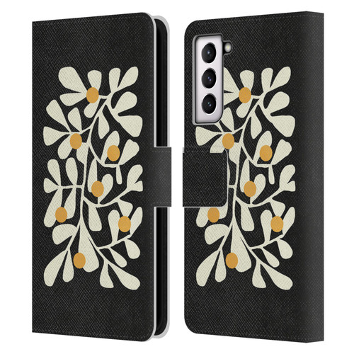 Ayeyokp Plant Pattern Summer Bloom Black Leather Book Wallet Case Cover For Samsung Galaxy S21 5G