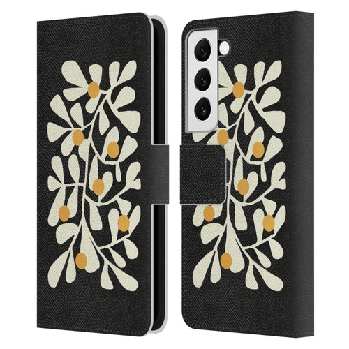 Ayeyokp Plant Pattern Summer Bloom Black Leather Book Wallet Case Cover For Samsung Galaxy S22 5G