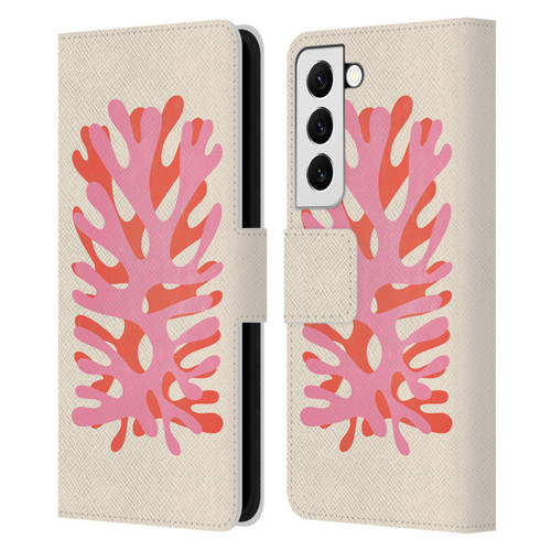 Ayeyokp Plant Pattern Two Coral Leather Book Wallet Case Cover For Samsung Galaxy S22 5G