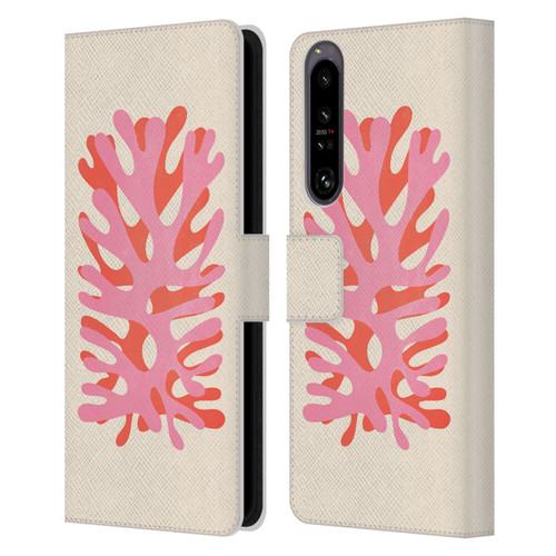 Ayeyokp Plant Pattern Two Coral Leather Book Wallet Case Cover For Sony Xperia 1 IV