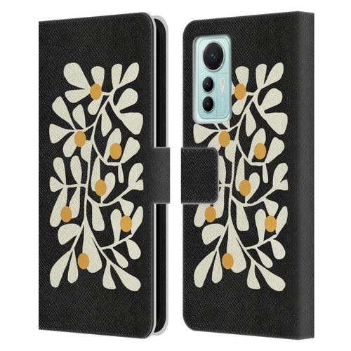 Ayeyokp Plant Pattern Summer Bloom Black Leather Book Wallet Case Cover For Xiaomi 12 Lite