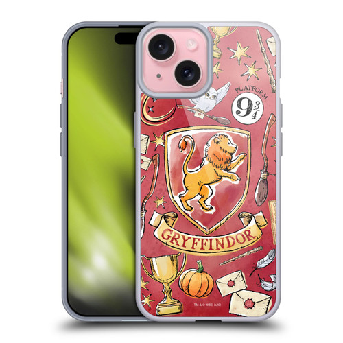 Harry Potter Deathly Hallows XIII Gryffindor Pattern Soft Gel Case for Apple iPhone 15 & MagSafe