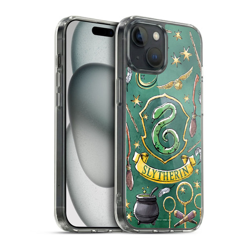 Harry Potter Deathly Hallows XIII Slytherin Pattern Soft Gel Case for Apple iPhone 15 & MagSafe