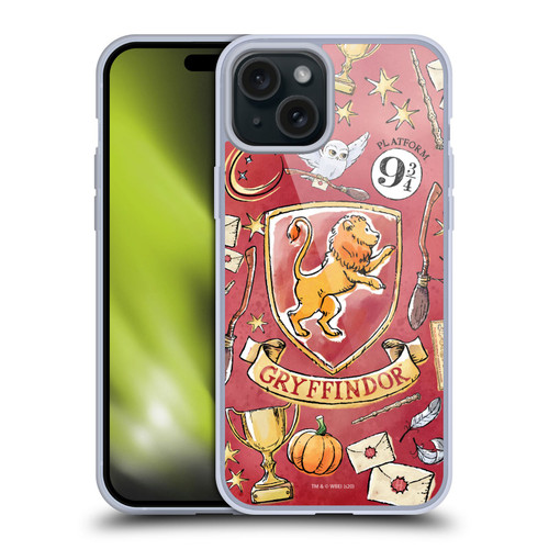 Harry Potter Deathly Hallows XIII Gryffindor Pattern Soft Gel Case for Apple iPhone 15 Plus