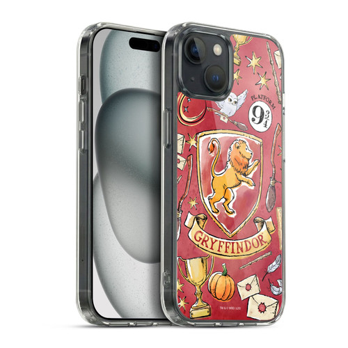 Harry Potter Deathly Hallows XIII Gryffindor Pattern Soft Gel Case for Apple iPhone 15 Plus & MagSafe