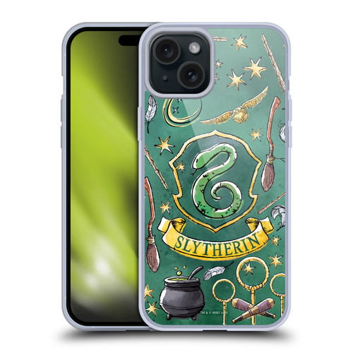 Harry Potter Deathly Hallows XIII Slytherin Pattern Soft Gel Case for Apple iPhone 15 Plus & MagSafe