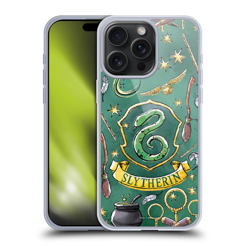 Harry Potter Deathly Hallows XIII Slytherin Pattern Soft Gel Case for Apple iPhone 15 Pro Max & MagSafe
