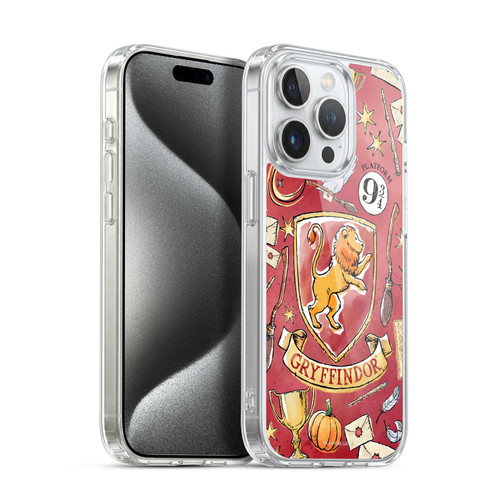 Harry Potter Deathly Hallows XIII Gryffindor Pattern Soft Gel Case for Apple iPhone 15 Pro & MagSafe