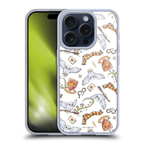 Harry Potter Deathly Hallows XIII Hedwig Owl Pattern Soft Gel Case for Apple iPhone 15 Pro