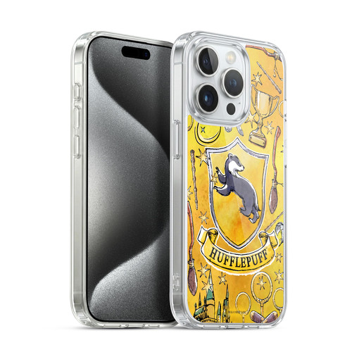 Harry Potter Deathly Hallows XIII Hufflepuff Pattern Soft Gel Case for Apple iPhone 15 Pro & MagSafe