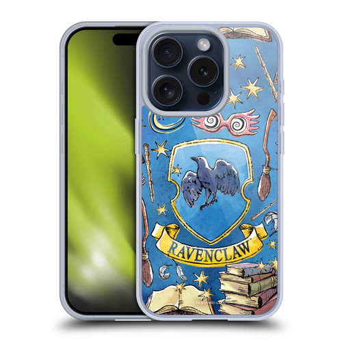 Harry Potter Deathly Hallows XIII Ravenclaw Pattern Soft Gel Case for Apple iPhone 15 Pro