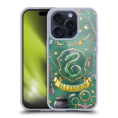 Harry Potter Deathly Hallows XIII Slytherin Pattern Soft Gel Case for Apple iPhone 15 Pro & MagSafe