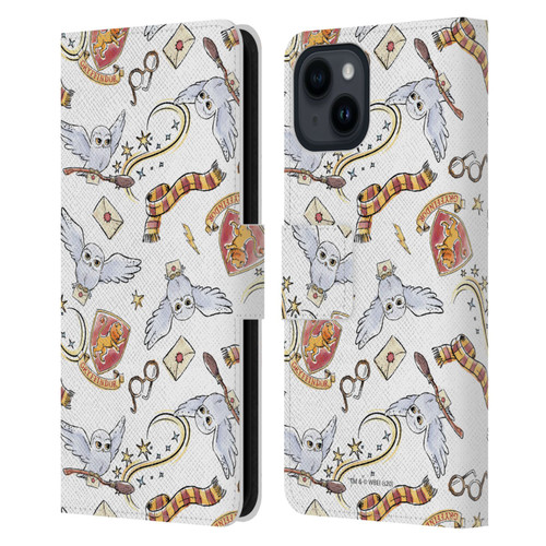 Harry Potter Deathly Hallows XIII Hedwig Owl Pattern Leather Book Wallet Case Cover For Apple iPhone 15