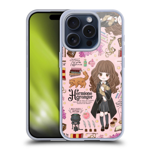 Harry Potter Deathly Hallows XXXVII Hermione Pattern Soft Gel Case for Apple iPhone 15 Pro