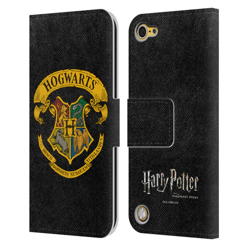 Harry Potter Sorcerer's Stone I Hogwarts Crest Leather Book Wallet Case Cover For Apple iPod Touch 5G 5th Gen