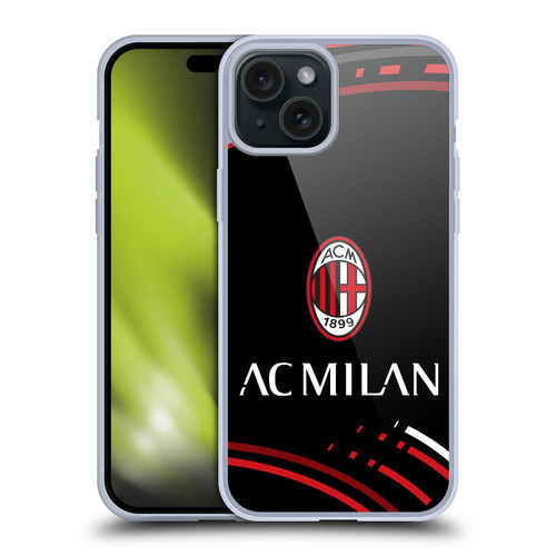 AC Milan Crest Patterns Curved Soft Gel Case for Apple iPhone 15 Plus