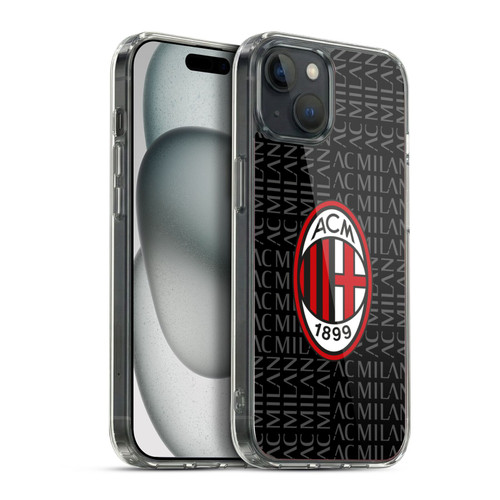 AC Milan Crest Patterns Red And Grey Soft Gel Case for Apple iPhone 15 Plus & MagSafe