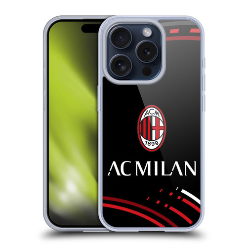 AC Milan Crest Patterns Curved Soft Gel Case for Apple iPhone 15 Pro