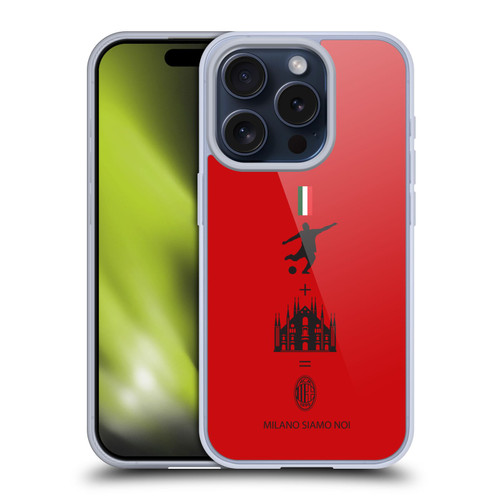 AC Milan Crest Patterns Red Soft Gel Case for Apple iPhone 15 Pro