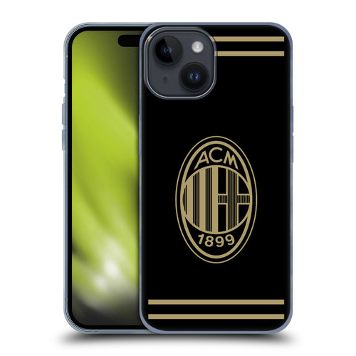 AC Milan Crest Black And Gold Soft Gel Case for Apple iPhone 15