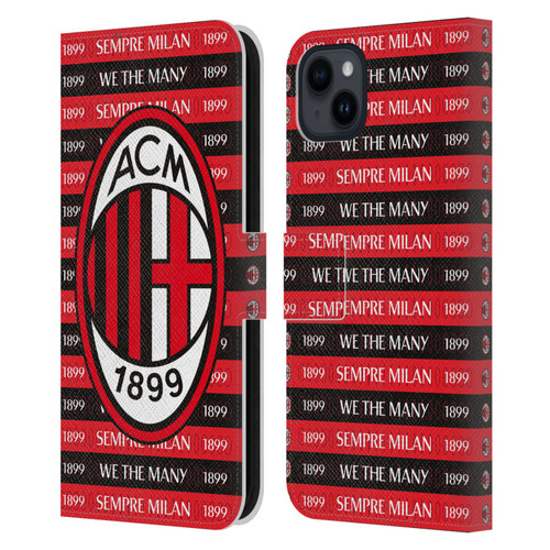 AC Milan Art Sempre Milan 1899 Leather Book Wallet Case Cover For Apple iPhone 15 Plus