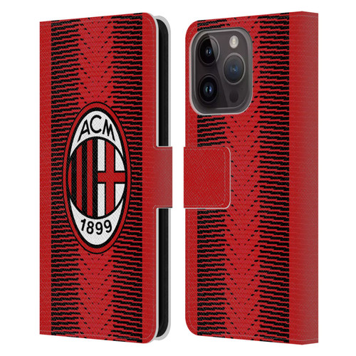 AC Milan 2023/24 Crest Kit Home Leather Book Wallet Case Cover For Apple iPhone 15 Pro