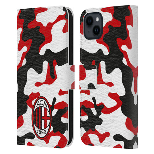 AC Milan Crest Patterns Camouflage Leather Book Wallet Case Cover For Apple iPhone 15 Plus