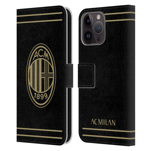 AC Milan Crest Black And Gold Leather Book Wallet Case Cover For Apple iPhone 15 Pro Max