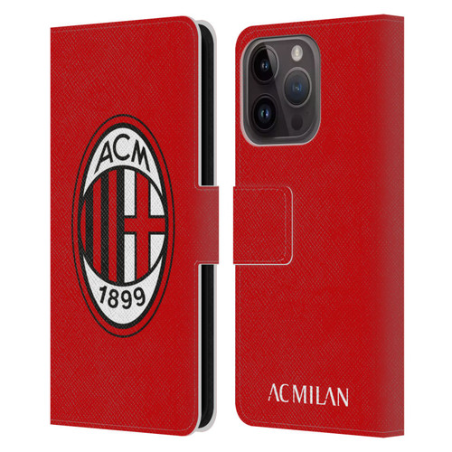 AC Milan Crest Full Colour Red Leather Book Wallet Case Cover For Apple iPhone 15 Pro