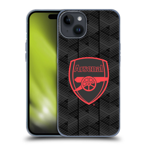 Arsenal FC Crest and Gunners Logo Black Soft Gel Case for Apple iPhone 15 Plus