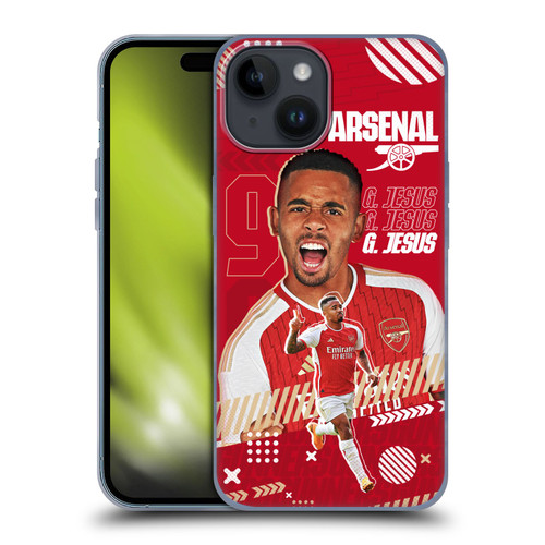 Arsenal FC 2023/24 First Team Gabriel Jesus Soft Gel Case for Apple iPhone 15