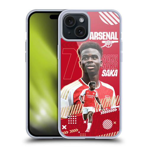 Arsenal FC 2023/24 First Team Bukayo Saka Soft Gel Case for Apple iPhone 15 Plus